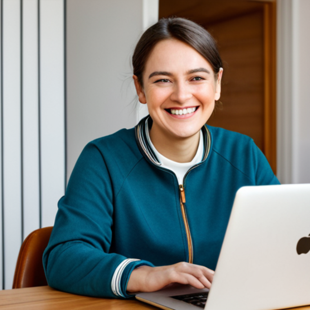 A female musical theatre fan, fully clothed in a modest, comfortable long-sleeved top, joyfully participating in an online video call. She is seated at a neat wooden desk in a brightly lit, cozy living room, focused intently on her laptop screen. On the laptop, a professional male musical actor, dressed in a smart casual jacket and appropriate attire, is smiling warmly and making eye contact, appearing to be in a well-decorated studio with soft background lighting. The scene captures a genuine, personal connection facilitated by technology, emphasizing warmth and accessibility. safe for work, appropriate content, fully clothed, professional, perfect anatomy, correct proportions, natural pose, well-formed hands, proper finger count, natural body proportions, professional photography, high quality.