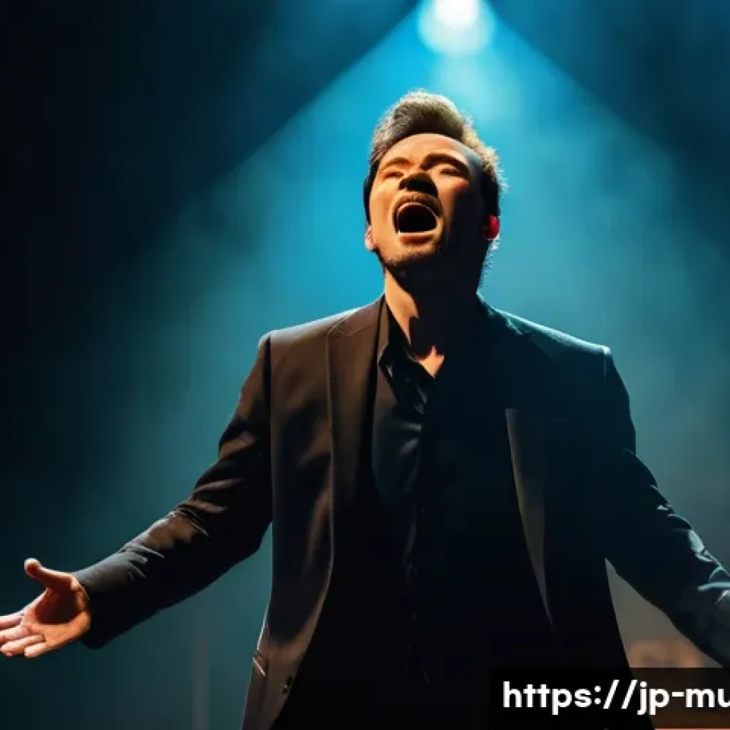 뮤지컬 배우의 즉흥 연기 기술 - A dynamic theatrical stage scene capturing an actor mid-performance, exhibiting rapid emotional tran...