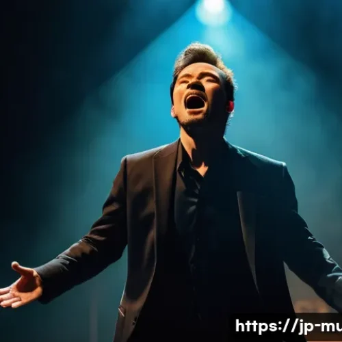 뮤지컬 배우의 즉흥 연기 기술 - A dynamic theatrical stage scene capturing an actor mid-performance, exhibiting rapid emotional tran...